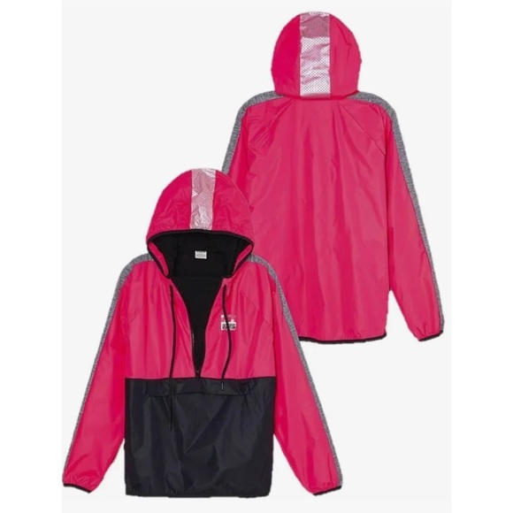 Victoria's Secret Pink Anorak Windbreaker Jacket S Black,Pink - Picture 1 of 10